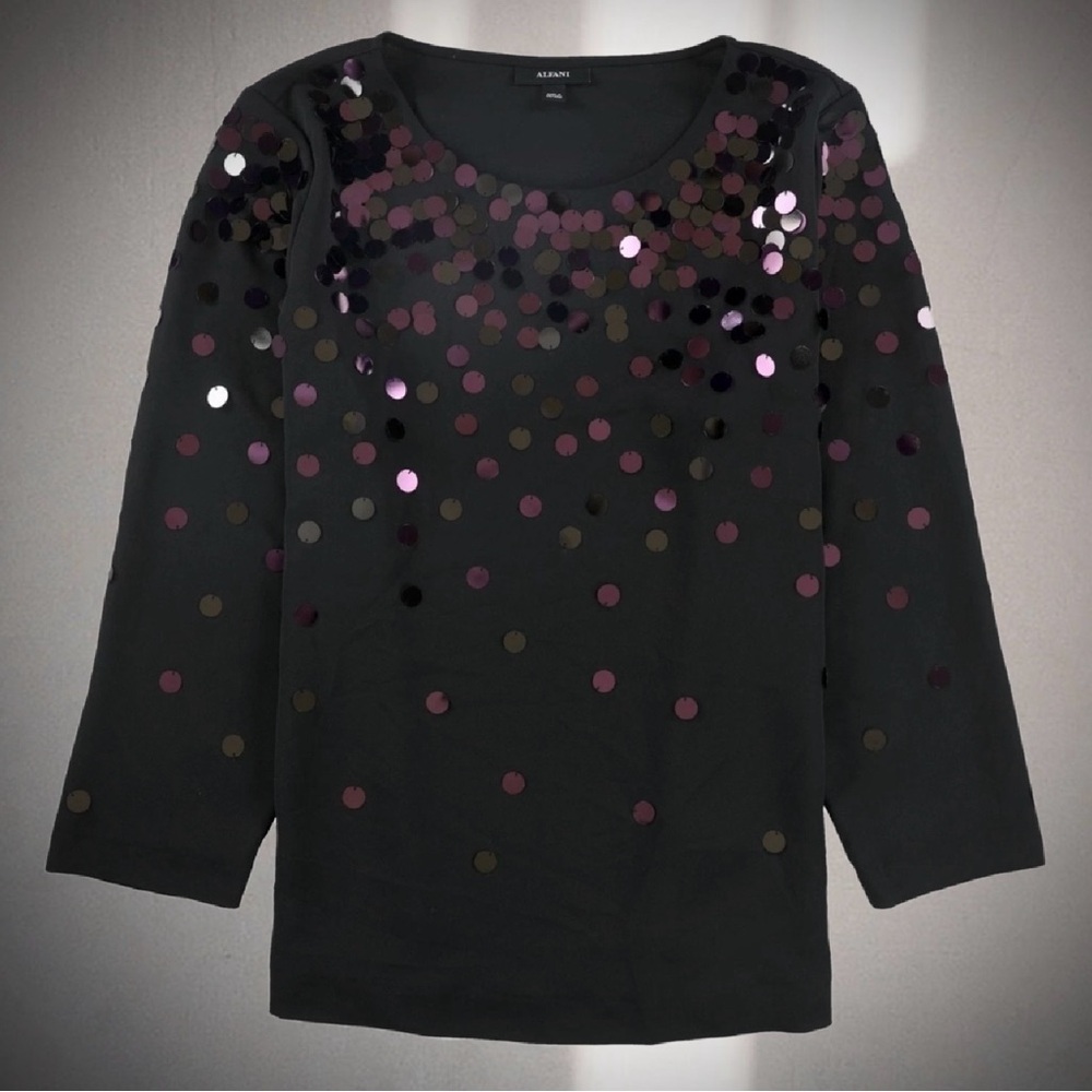 NWT Alfani Black/Gilded Plum Sequin Embellished Top - Picture 1 of 12